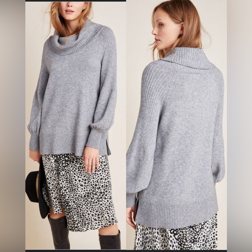 Anthropologie Paloma Gray Cowl Neck Baloon Sleeve Sweater , size Small